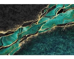 Fotobehang - Vinyl Behang - Groen en Goud Marmer - Marmerlook - Luxe - 208 x 146 cm