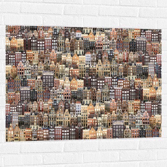 Muursticker - Patroon van de Amsterdamse Grachtenpanden - 100x75 cm Foto op Muursticker