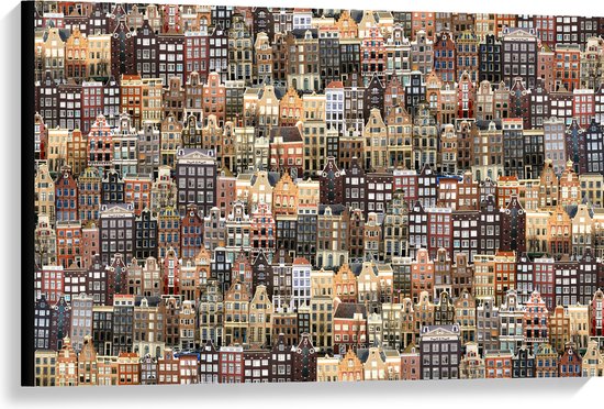 Canvas - Patroon van de Amsterdamse Grachtenpanden - 90x60 cm Foto op Canvas Schilderij (Wanddecoratie op Canvas)
