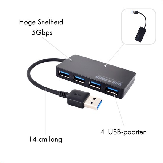4 poorts Ultra-Thin Design USB 3.0 HUB 5Gbps - XIB