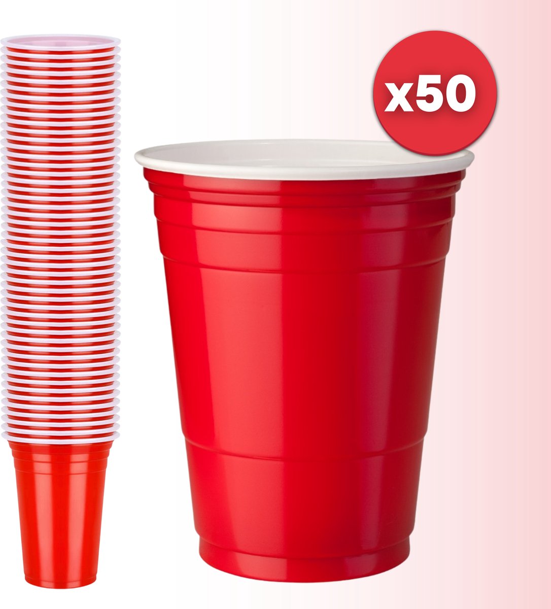 Aerend - Rode Grote Plastic Bekers - Set van 50 Stuks 473 ml (16 oz) - Herbruikbare drinkbekers voor Party Camping Verjaardag - Bierspel - Drankspel - Beerpong