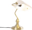 Lampe de bureau dorée avec abat-jour en verre blanc, montrant l'intérieur de l'abat-jour.