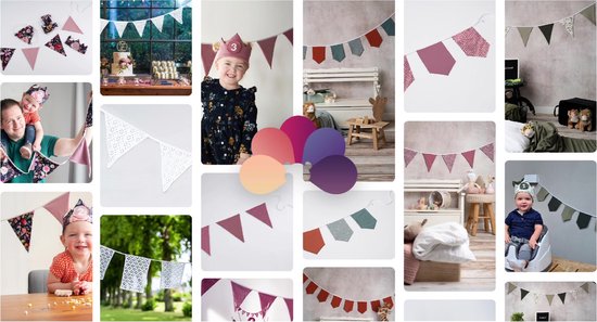 Kuou 15m Stoffen Vlaggenlijn – 45 Stuks Katoenen Bloemen Wimpels | Voor Tuin, Feest & Bruiloft Decoratie (Groen)