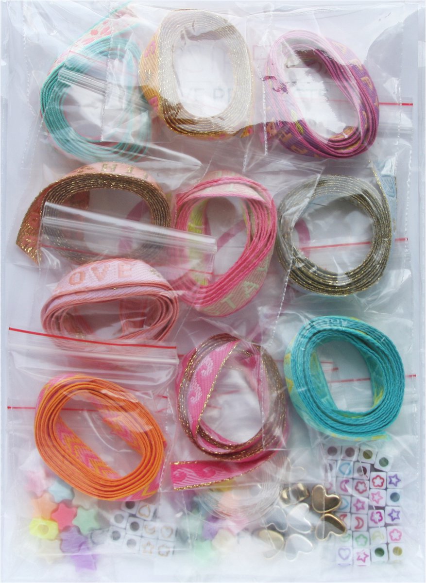 Principessa Festivallint Pastel pakket voor armbanden – 10 x 1 meter Festival lint / Love Lint / Tekst Lint – Pastelmix – 70 lintkralen met groot gat — afbeelding 3