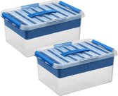 Sunware - Q-line opbergbox met inzet 15L transparant blauw - Set van 2