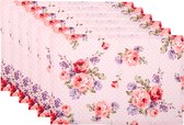 HAES DECO - Set de 6 Napperons - dim. 48x33 cm - coloris Rose / Rouge / Wit / Violet - 100% Katoen - Collection : Dotty Rose