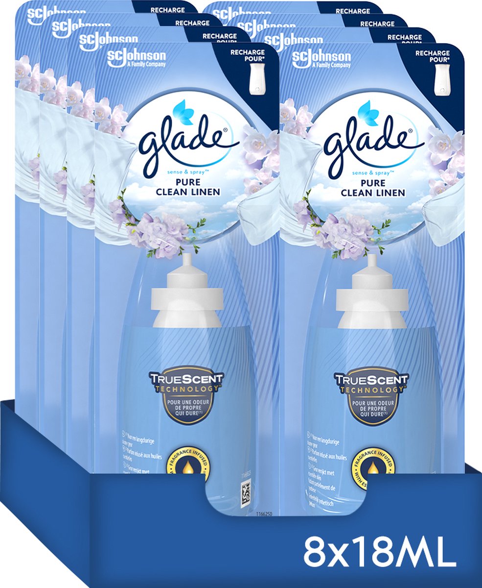 Glade Sense & Spray Pure Clean Linen navullingen - Luchtverfrissers - 8 x 18ML - Glade