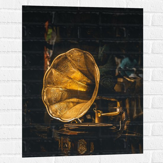 Muursticker - Gouden Glimmende Grammofoon - 60x80 cm Foto op Muursticker