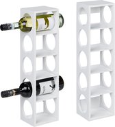 Relaxdays wijnrek wit - 5 flessen - wijnflessenrek set van 2 - bamboe wijnstandaard - bar