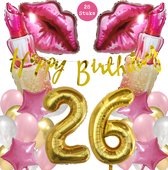 Snoes Mega Beauty Helium Ballonnen Set 26 Jaar - Roze Helium Folieballonnen - Slinger Happy Birthday Goud