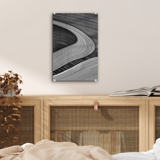 MuchoWow - Peinture sur verre - Abstrait - Texture - Zwart - Wit - Peinture sur verre - Plaque de Verres - 20x30 cm - Décoration murale