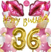 Snoes Mega Beauty Helium Ballonnen Set 36 Jaar - Roze Helium Folieballonnen - Slinger Happy Birthday Goud