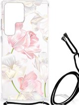 GSM Hoesje Geschikt voor Samsung Galaxy S23 Ultra Leuk TPU Back Cover met transparante rand Mooie Bloemen