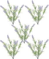 5x Groene/lilapaarse Lavandula/lavendel kunstplanten 44 cm bosje/bundel - Kunstplanten/nepplanten