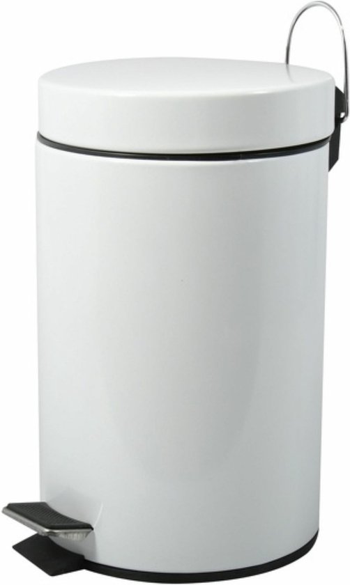 MSV Prullenbak/ poubelle à pédale - métal - blanc - 12 litres - 25 x 40 cm  - taille Medium | bol