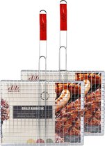 Elite BBQ/barbecue rooster - 2x - klem grill - metaal/hout - 40 x 62 x 1 cm - vlees/vis/groente - Extra groot formaat