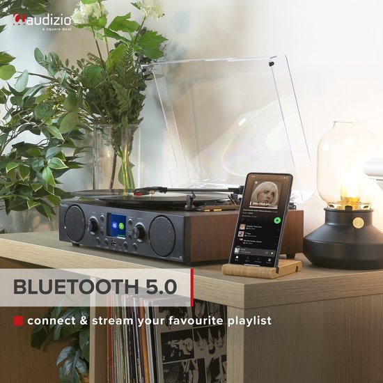 Platenspeler met DAB radio - Audizio Tulsa - Bluetooth 5.0 - DAB+ / FM