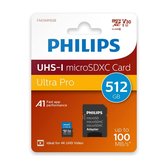 Carte micro SDXC Philips FM51MP65B 512 GB - Classe 10 UHS-I U3 - 4K V30 - Adaptateur SD inclus