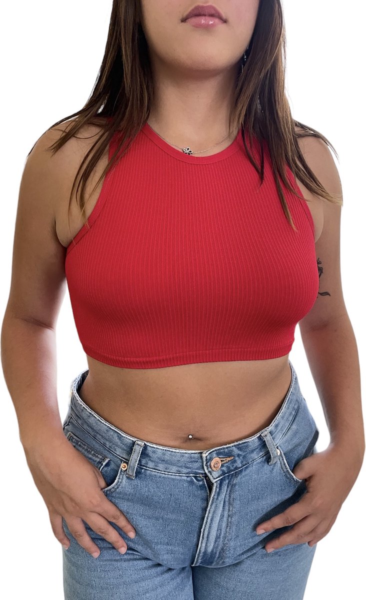 ASTRADAVI Casual Wear - Geribbelde Crop Tops Dames - Mouwloos Tanktops - Rood / Small