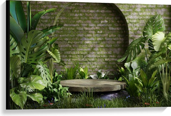 Canvas - Tuin met Groene Planten - 90x60 cm Foto op Canvas Schilderij (Wanddecoratie op Canvas)