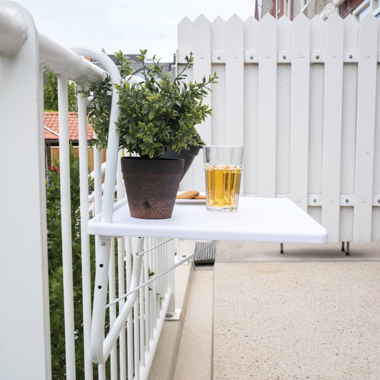Livn Balkontafel Vierkant Wit - 40x52 cm - In hoogte verstelbaar - Eenvoudig bevestigen aan de railing van Livn — afbeelding 3