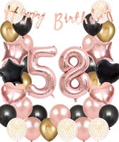 Snoes Ballonnen 58 Jaar Set Mega Rose Black Zwart Ballonen set - Compleet Feestpakket Cijferballon 58 Jaar - Verjaardag Versiering Slinger Happy Birthday – Folieballon – Latex Ballonnen - Helium Ballonnen