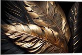 Dibond - Zwarte en Gouden Palmbladeren - 90x60 cm Foto op Aluminium (Wanddecoratie van metaal)