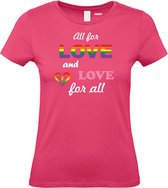 Dames T-shirt Love For All | Gay pride shirt kleding | Regenboog kleuren | LGBTQ | Roze dames | maat M