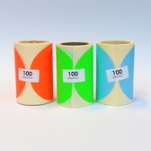 3x100 blanco Stickers op rol 100mm assortiment: rood-groen-blauw