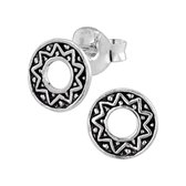 Oorbellen zilver | Oorstekers | Zilveren oorstekers, cirkel met geoxideerde details