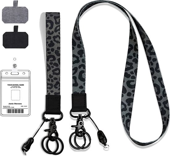 2 Stuks Nek en Pols Lanyard Sleutelhanger Keycord met Badgehouder - Universeel Telefoonkoord/Telefoonketting - Pashouder/Kaarthouder met Keykoord - Houder voor Kaart/Sleutels - Telefoon/GSM Koord - Sleutelkoord -Transparant ID Pashouder Ketting