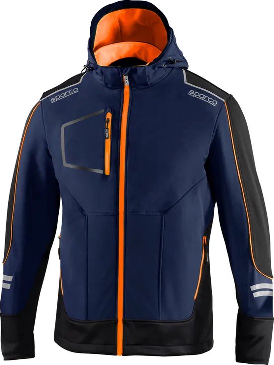 Foto: Sparco tech softshell waterdichte reflecterende en versterkte jas met polar fleece voering maat l blauw oranje