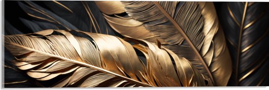Acrylglas - Zwarte en Gouden Palmbladeren - 60x20 cm Foto op Acrylglas (Met Ophangsysteem)