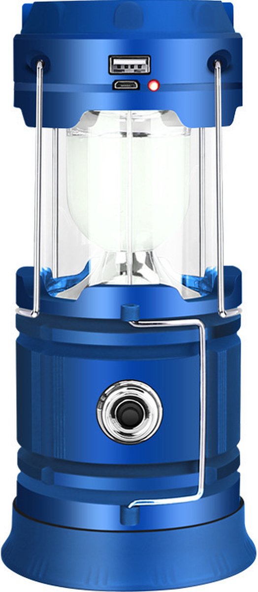 Multifunctionele Solar LED Campinglamp met Handvatten - IP10 - USB-lader en Powerbank-blauw van Merkloos — afbeelding 3