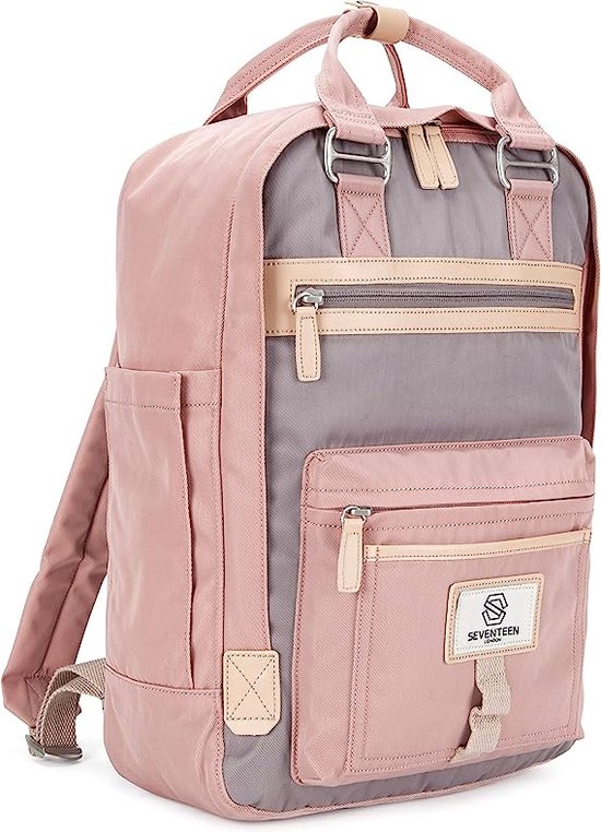 Moderne, eenvoudige en unisex 'Wimbledon' rugzak in roze en grijs met een klassiek design in de Scandinavische stijl – perfect voor 13–inch laptops