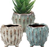 Ensemble de 3 jardinières en céramique de 10 cm avec pot pour plantes d'intérieur, pots soufflés en porcelaine avec pot vitré pour plantes d'intérieur succulentes, jardinières d'intérieur et d'extérieur
