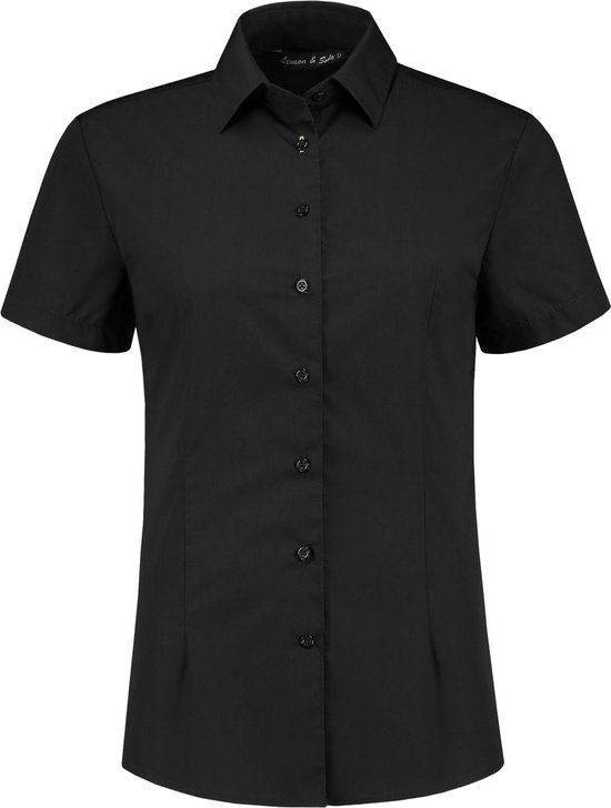 L&S Shirt poplin mix met korte mouwen voor dames zwart - L