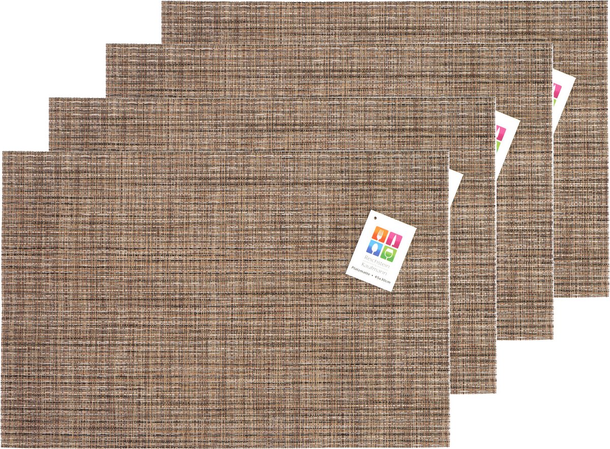 Placemats Hampton - 4x - bruin geweven - PVC - 30 x 45 cm
