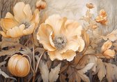 Vliesbehang - Fotobehang - Bloemen - Natuur - Kunst - Bloem - Bladeren - Beige - Geel - 146x208 cm (Hoogte x Lengte)
