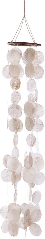 Balivie - Decoratief beeld of figuur - Mobile capiz - Schelpenhanger - 15 x 15 x 110 cm - Naturel/ wit