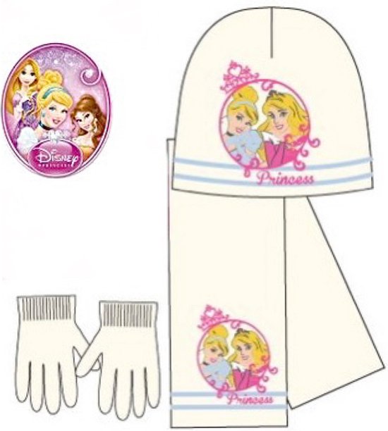 Set 3 pièces Disney Princess - Bonnet + Écharpe + Gants - White cassé - Taille 54 cm (±4-8 ans)