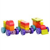 Train jouet en bois avec blocs - 15 pièces - Durable et sûr