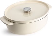 Poêle KitchenAid 30cm - fonte émaillée - blanc amande - ovale