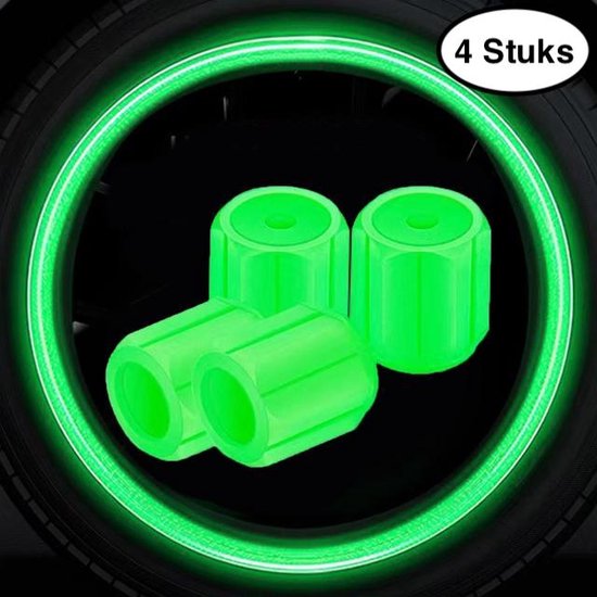 Glow in the dark Universele ventiel dopjes - ventieldopjes auto - ventieldopjes fiets - 4 Stuks - Groen