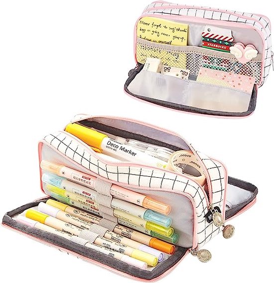 NEWUPZSI Pennenetui Grote Capaciteit Briefpapier Pouch Canvas Meerlaags Studenten Etui