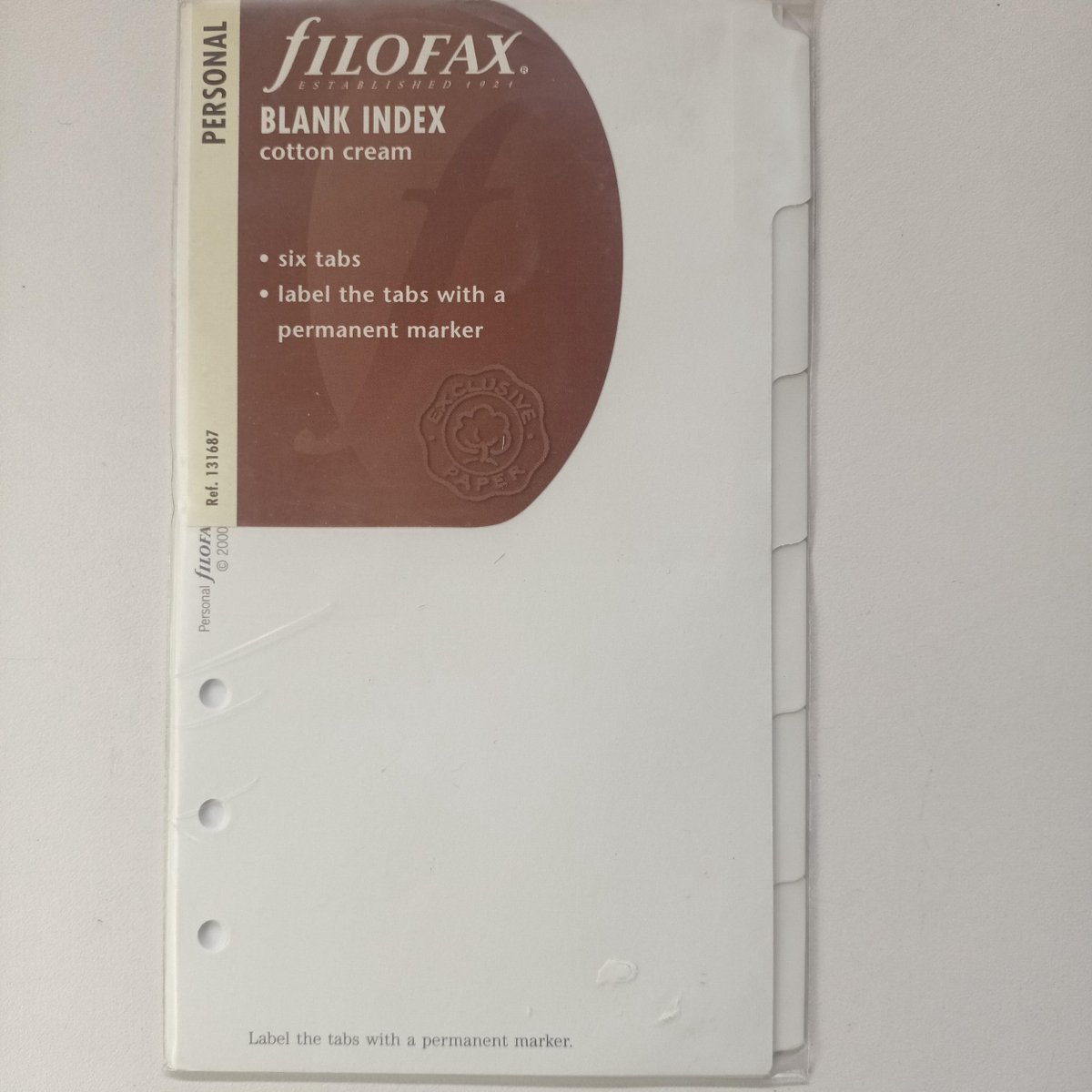 FILOFAX NAVULLING PERSONAL INDEX CREME BLANCO 6DELIG