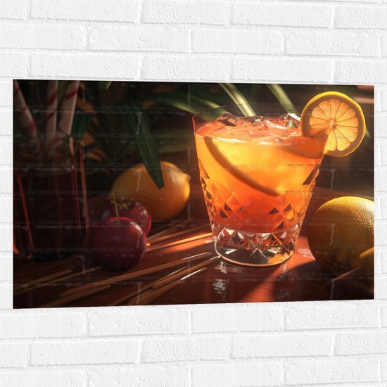 Muursticker - Zonnestralen Vallend op Verse Cocktail - 90x60 cm Foto op Muursticker