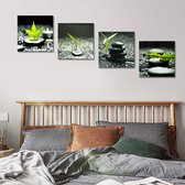muurkunst canvas prints - schilderij - groen blad regendruppels fotoschilderij, modern muurkunstwerk, ingelijst, voor badkamer kantoor woondecoratie - 30 x 30 cm, 4 stuks