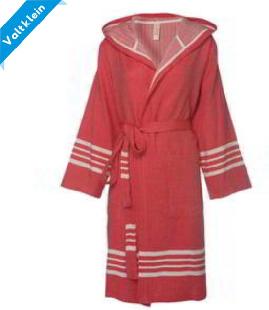 Hamam Badjas Sun Red - L* - korte sauna badjas met capuchon - ochtendjas - duster - dunne badjas - unisex - twinning
