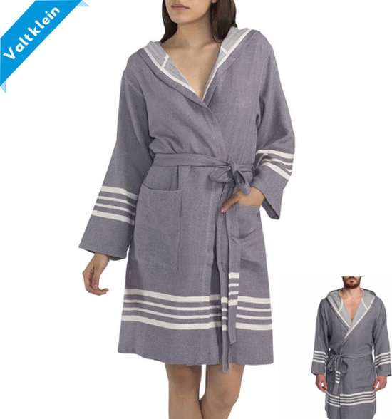 Hamam Badjas Sun Dark Grey - XXL - korte sauna badjas met capuchon -  ochtendjas -... | bol.com